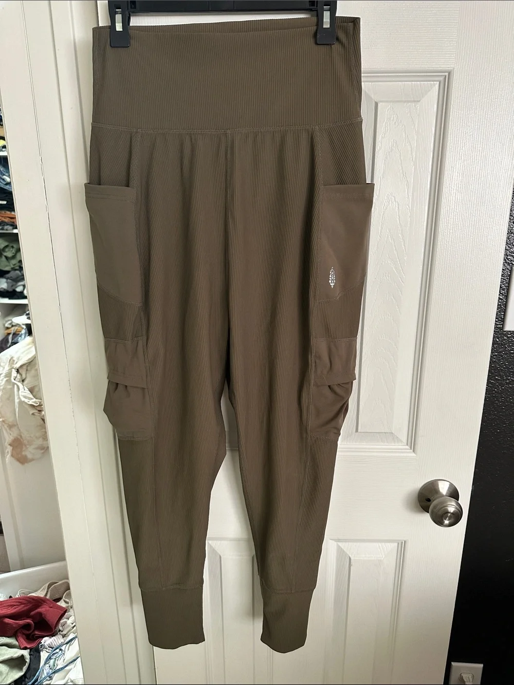 Free People Olive Green Ribbed Cargo Joggers